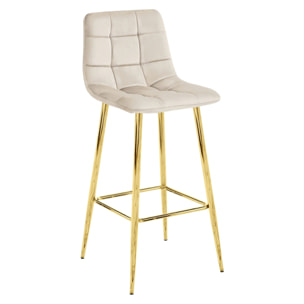 Sgabello alto Arceto in velluto beige e gambe dorate
