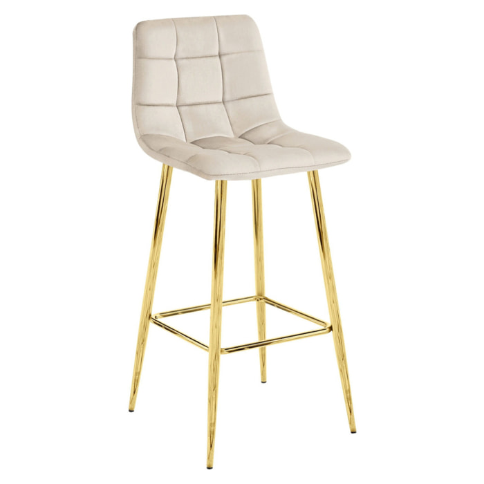 Sgabello alto Arceto in velluto beige e gambe dorate