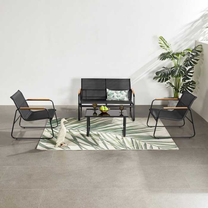 SPRING  Salon de jardin 4 places en toile de polyester noir