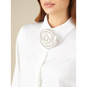 Oltre - Camicia in raso con fiore - Bianco