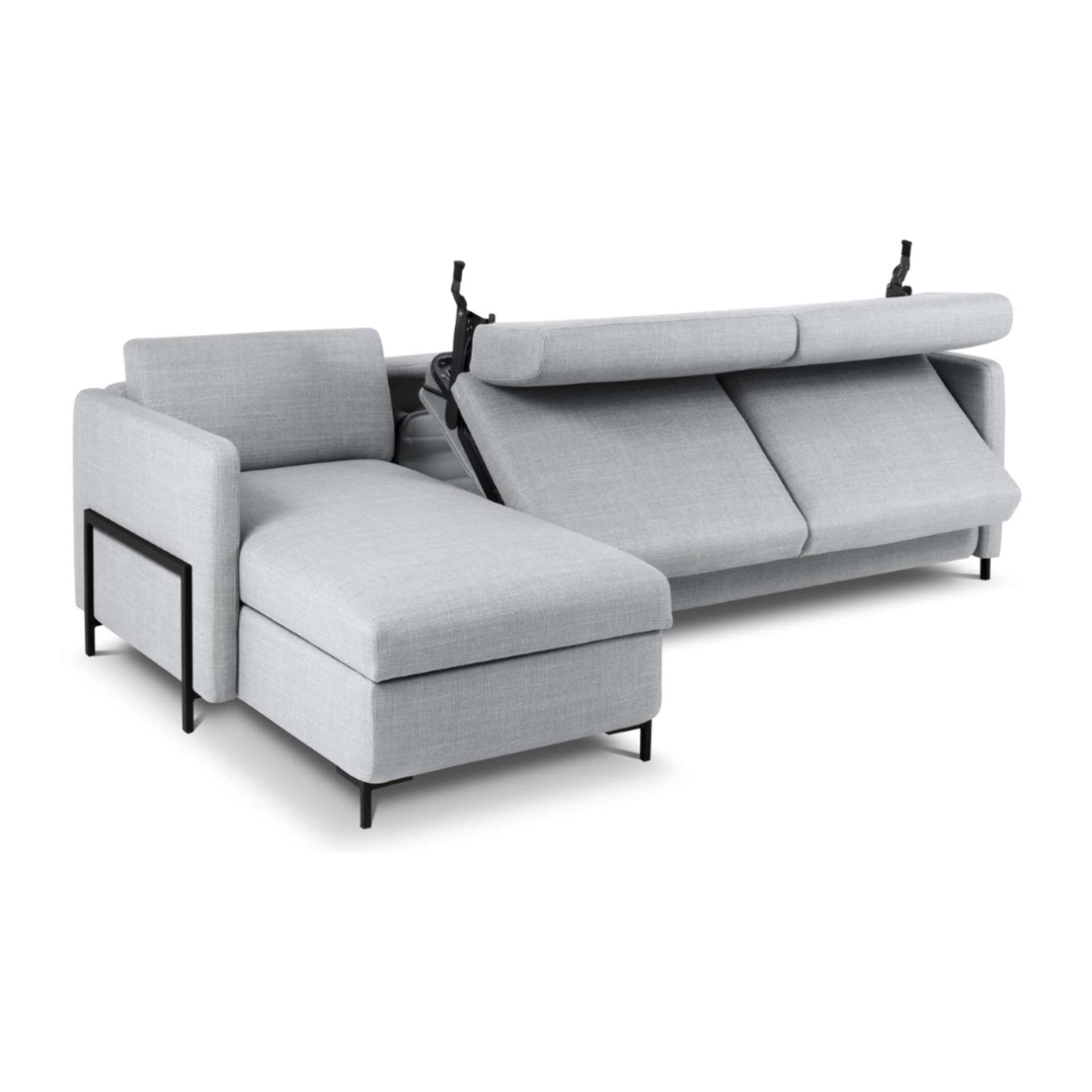 Canapé d'angle gauche convertible avec coffre de rangement "Yanis" 4 places en tissu structurel gris clair