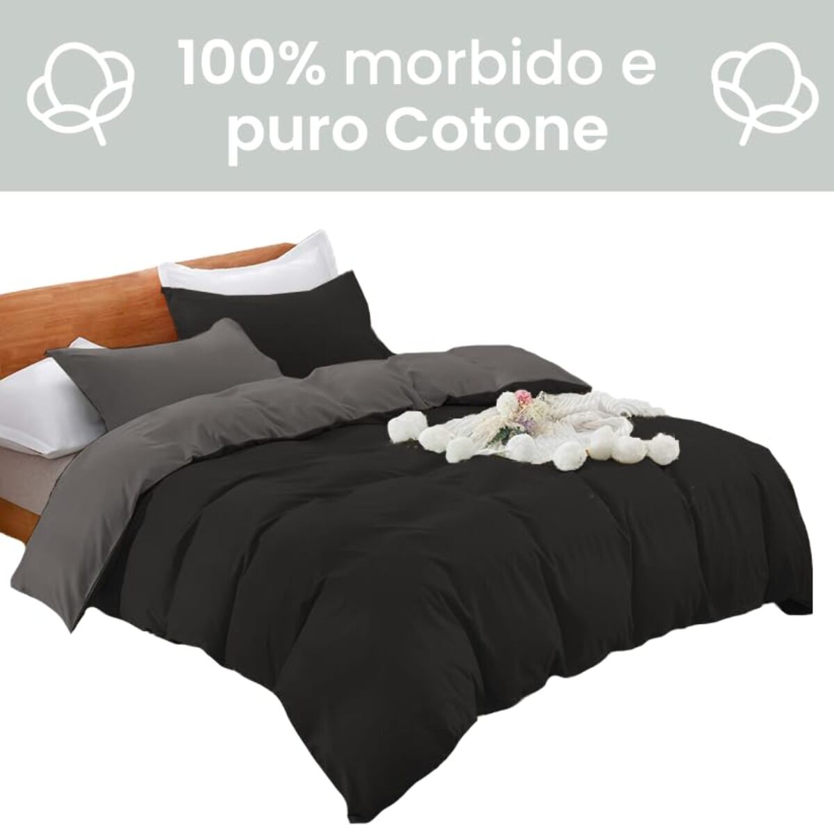 Parure Copripiumino Bicolore una Piazza e mezza, Set Sacco Copripiumino in Cotone con una Federa