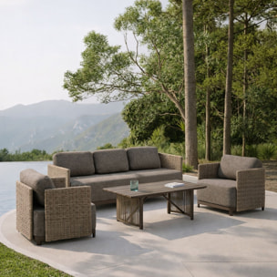 Salon de jardin 5 places résine tressée et structure aluminium moka  MADRAGUE