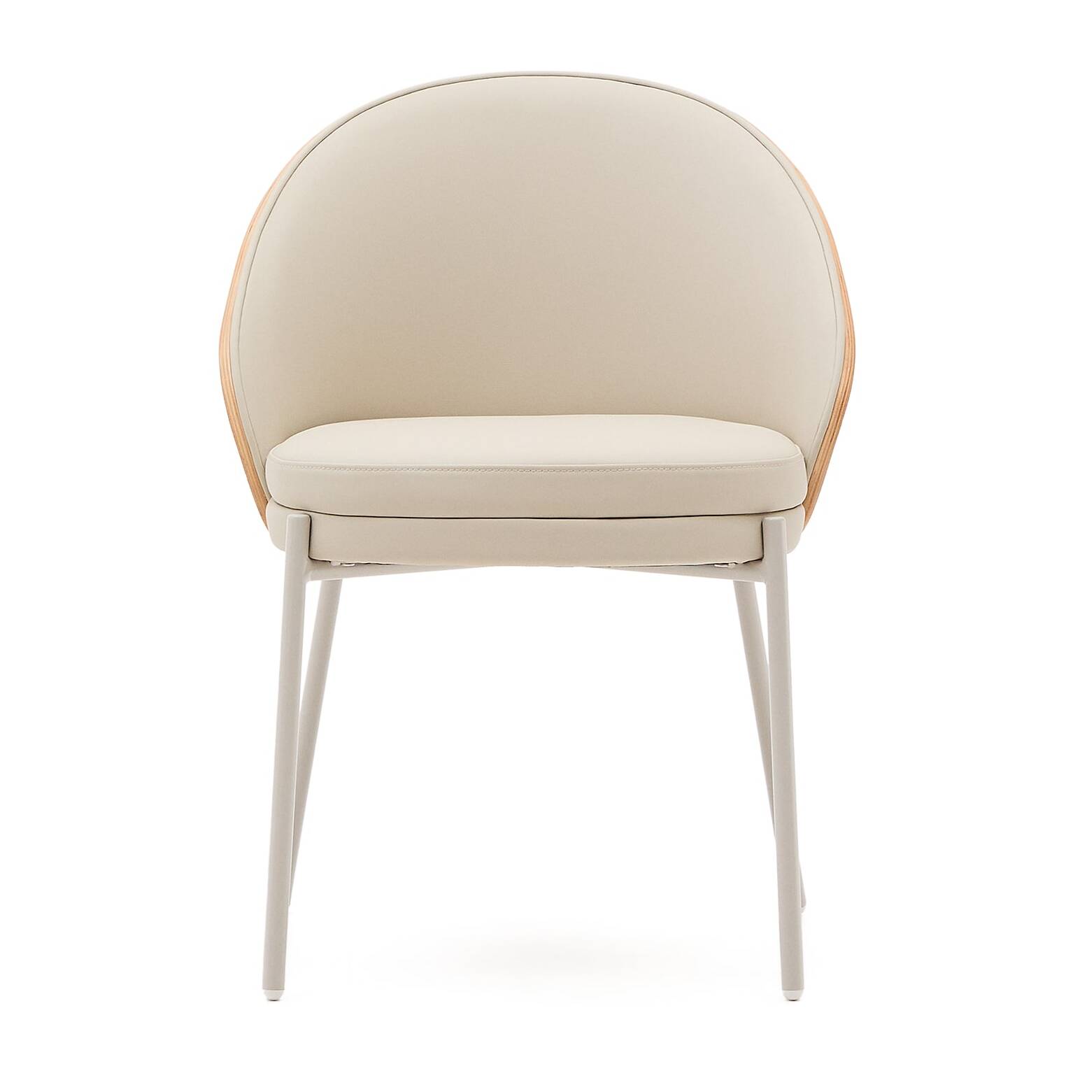 Kave Home - Sedia Eamy di pelle sintetica beige, impiallacciatura in frassino con finitura  naturale e