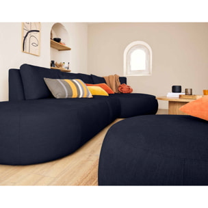 Santorini - canapé modulable d'angle droit + pouf - 5 places - en tissu texturé - Bleu marine