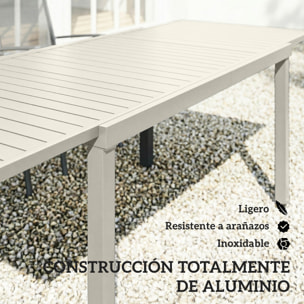 Mesa de Jardín Extensible 150/225x85x75 cm, Mesa de Comedor Exterior Extensible Rectangular de Aluminio, con Tablero de Listones para 6-8 Personas, para Patio, Terraza, Blanco