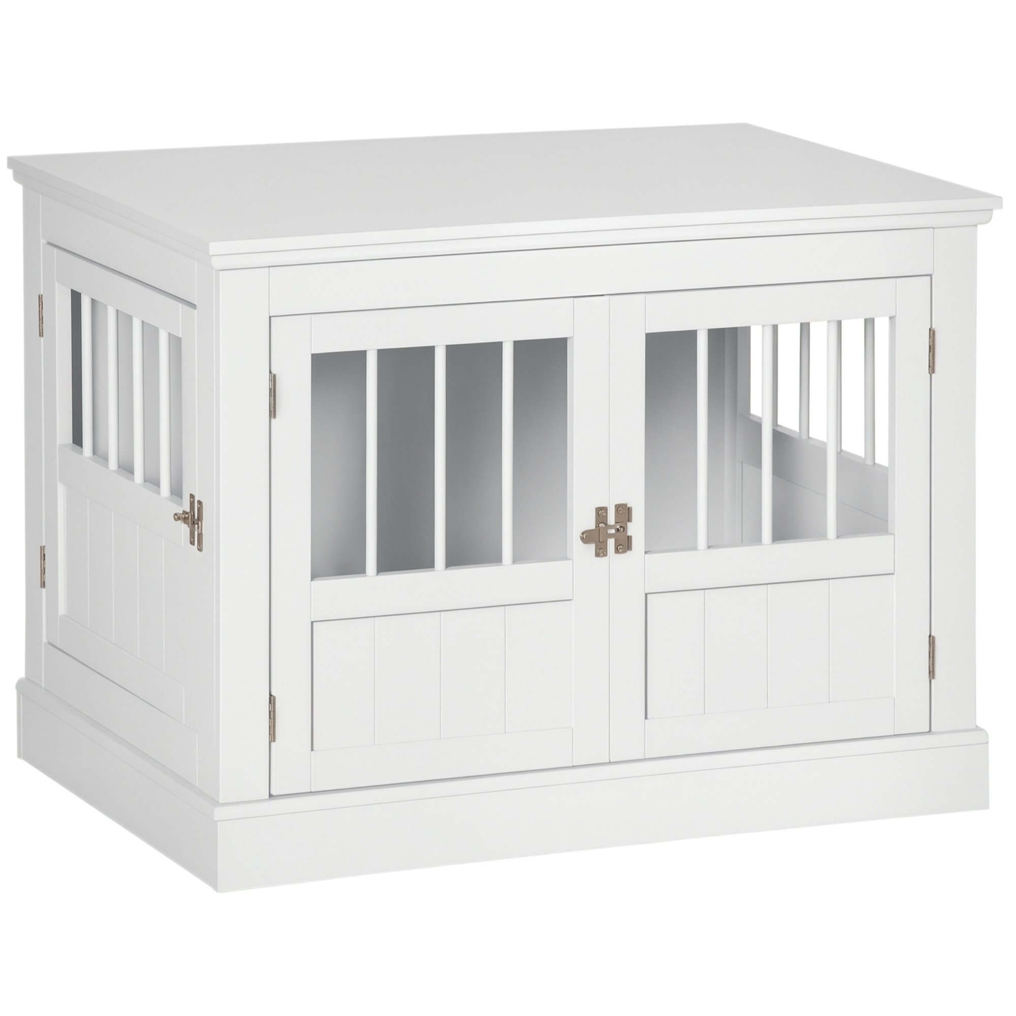 Jaula para Perros, Mesa Auxiliar, Casa para Mascotas Moderna con 3 Puertas Francés con Cierre Magnético, para Perros Pequeños, 78x53x59,3 cm, Blanco