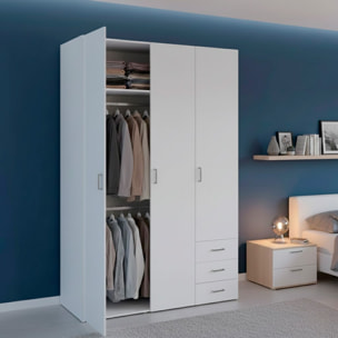 Armadio Con 3 Ante E 3 Cassetti Multiuso Per Abiti Indumenti Design Moderno Capiente Vano Appendiabiti Ripiani Interni 115.8 x 49.5 x 200.4 Cm Bianco