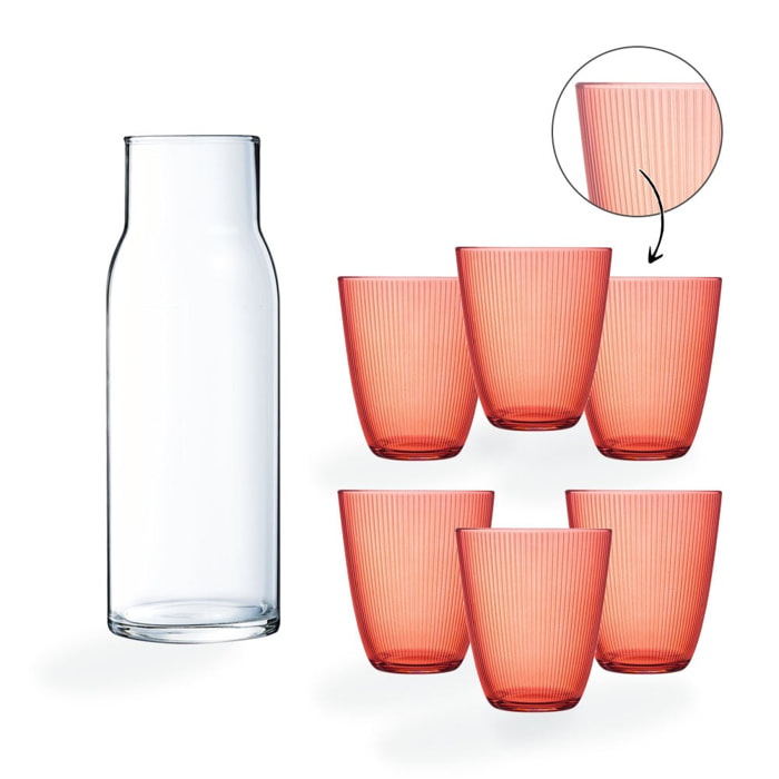 Jarra 1 L y 6 vasos naranjas 31 cl Stripy - Luminarc