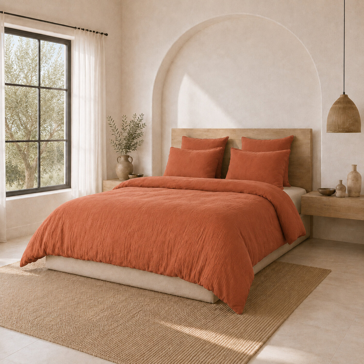 Parure housse de couette unie 100% gaze de coton - ava - safran