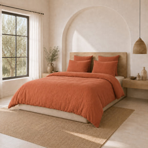 Parure housse de couette unie 100% gaze de coton - ava - safran