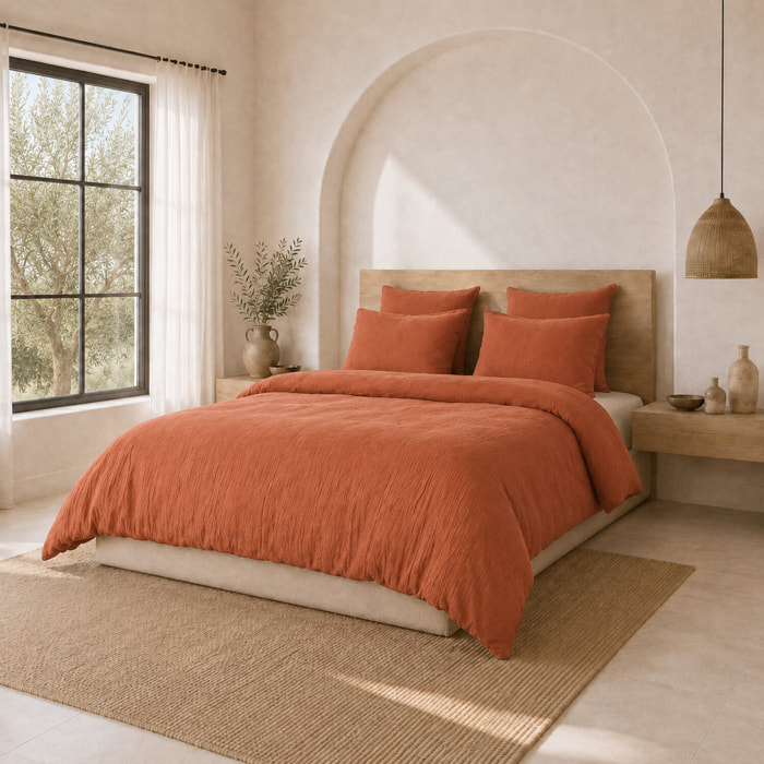 Parure housse de couette unie 100% gaze de coton - ava - safran