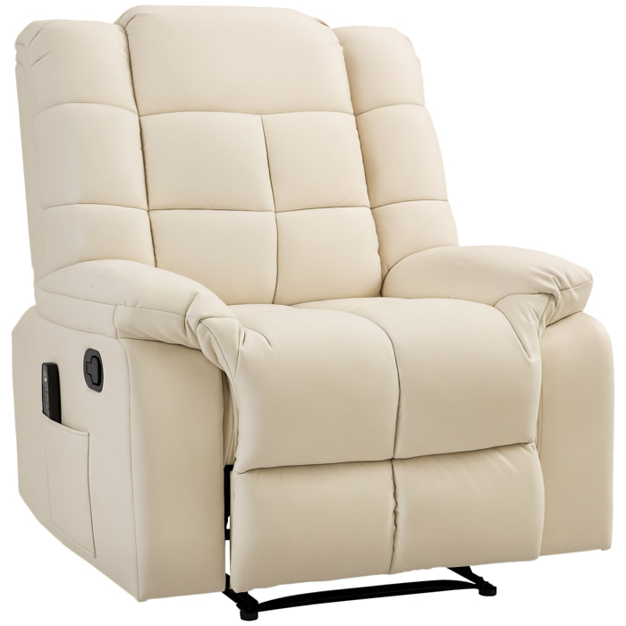 Sillón de Masaje, Sillón Relax Reclinable con 8 Puntos de Masaje, Mando a Distancia, Tapizado en PU, Reposapiés, Bolsillo Lateral, Butaca para Salón, Dormitorio, Crema