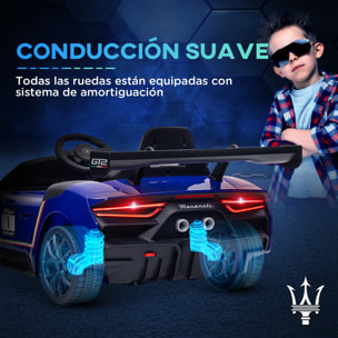 Coche Eléctrico para Niños de +3 Años Maserati GT2 Coche Eléctrico con Batería 12V Carro Eléctrico Infantil con Mando a Distancia Faros LED Bocina Música y Ruedas Auxiliares Azul