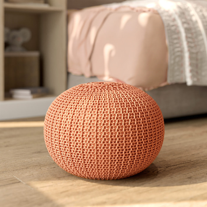 Pouf tricot rond rose poudré D40 cm - Elisa