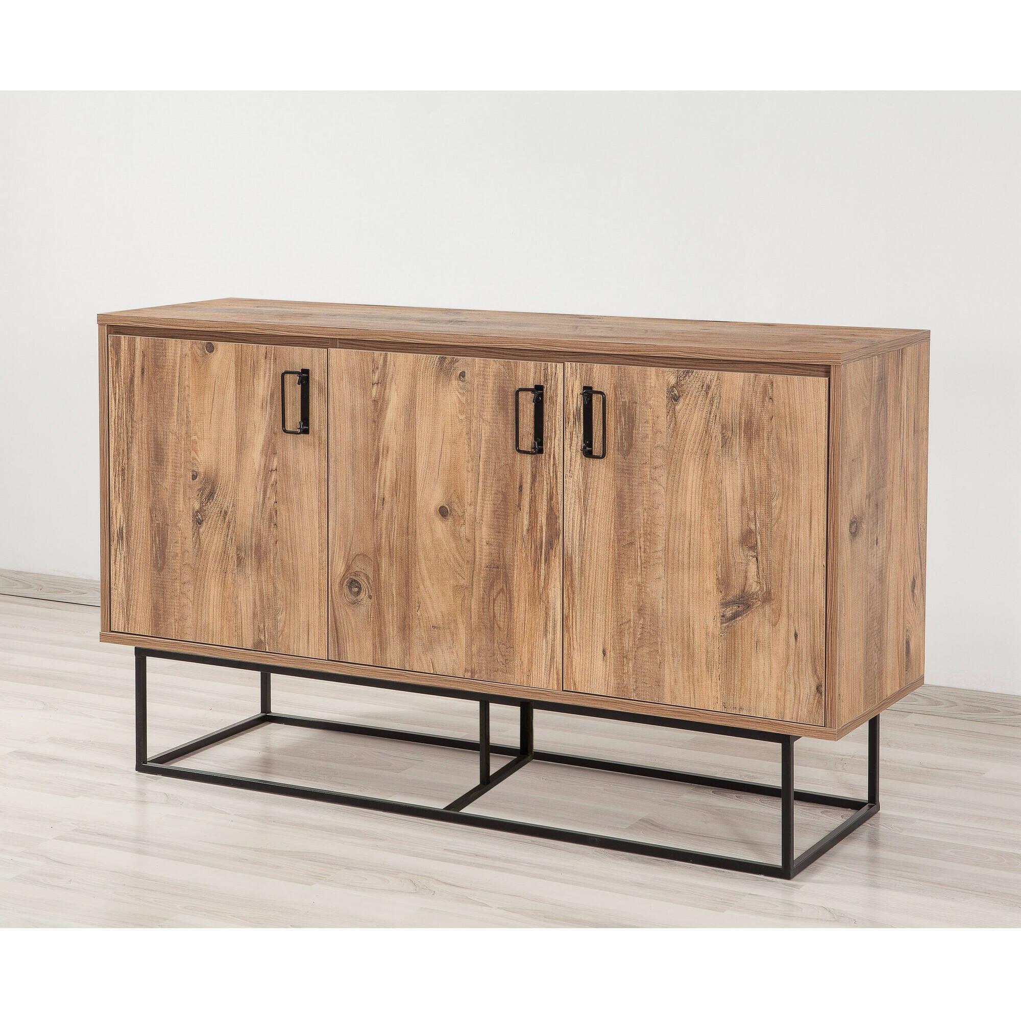 Credenza Drad, Buffet da soggiorno, Madia da salotto, Dispensa da cucina, 140x40h80 cm, Quercia e Nero