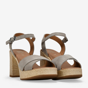 Sandalias taupe en piel con tacón efecto esparto