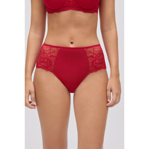 Slip a vita alta in pizzo floreale e plumetis