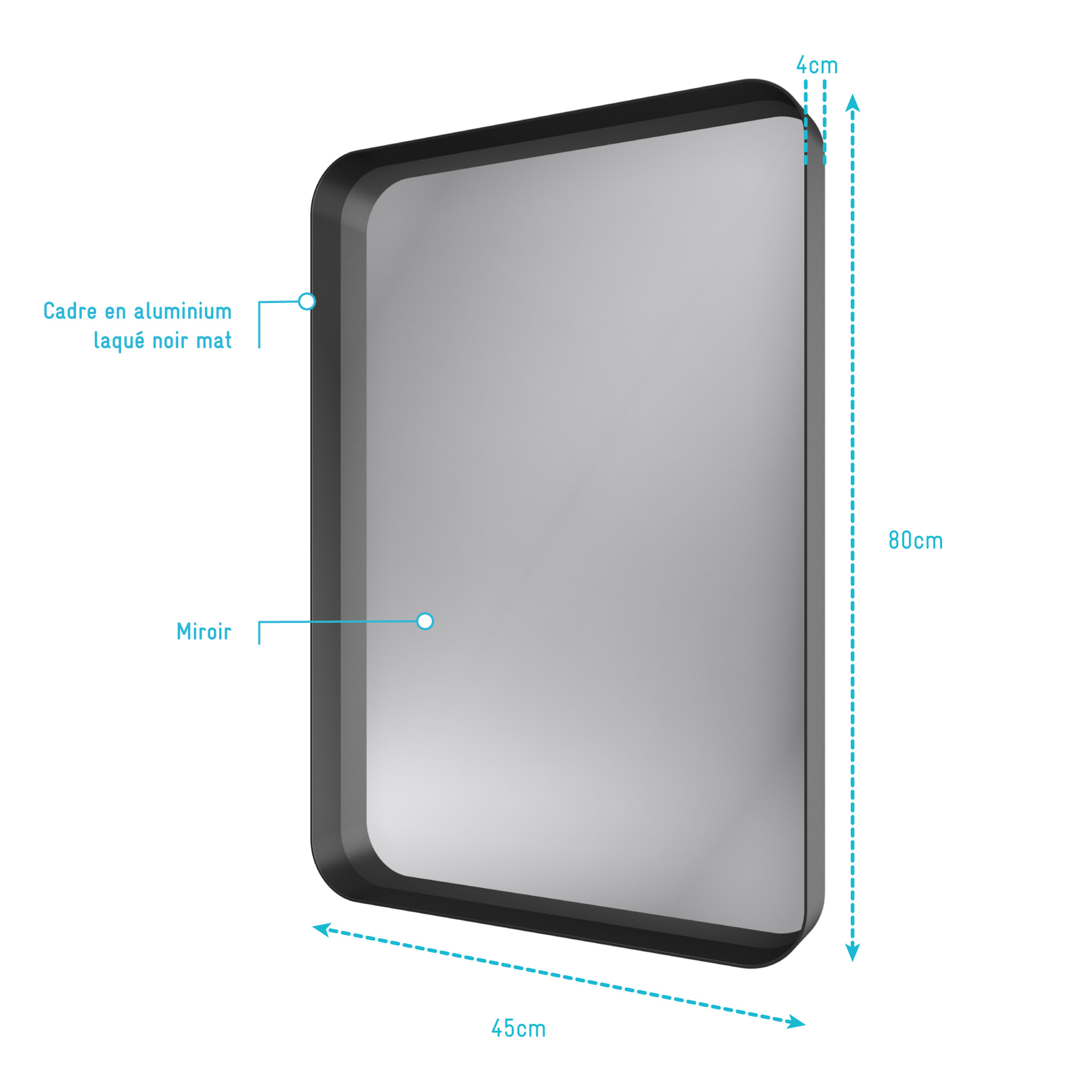 Miroir 80x45- Cadre en aluminium laque noir mat - UBY