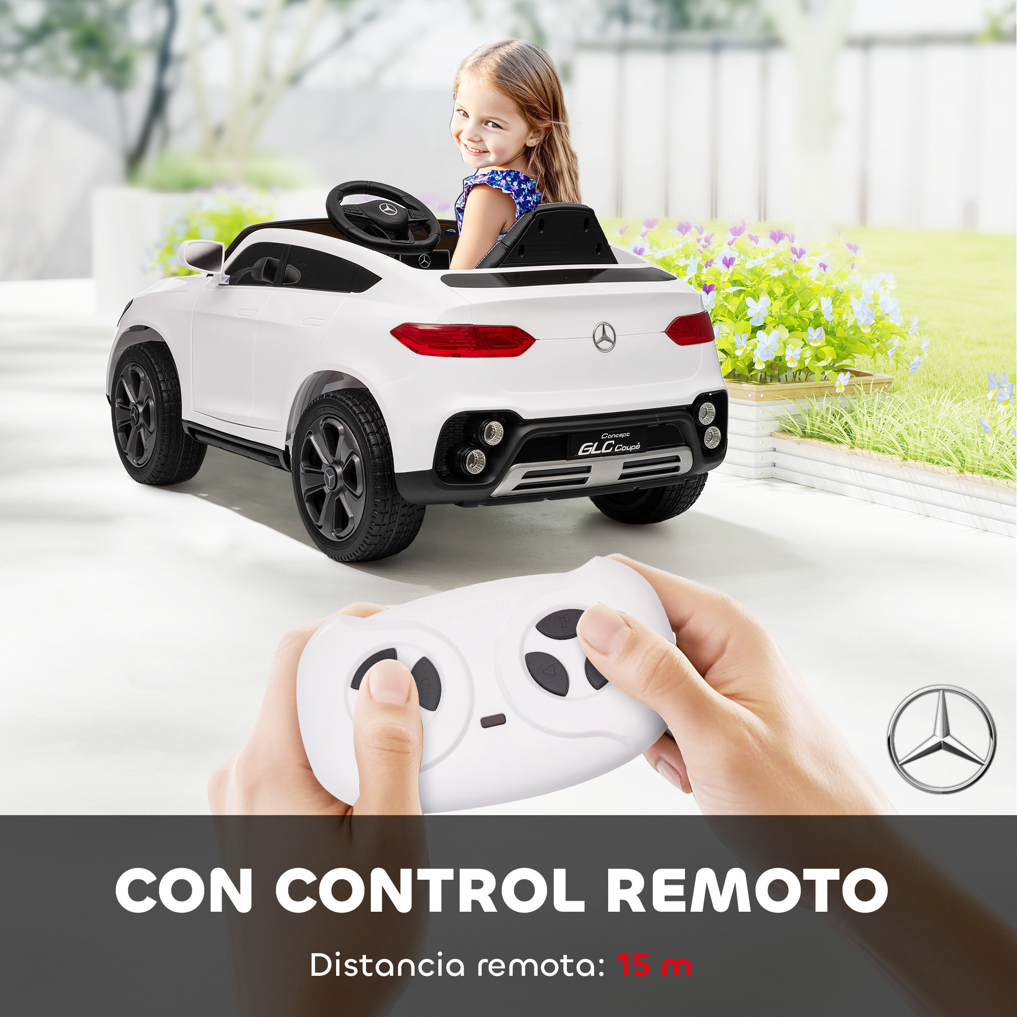 Coche Eléctrico para Niños Mercedes-Benz GLC, Coupé Coche de Batería 12V con Mando a Distancia 2,4 G Motor Doble Arranque Progresivo 3â€“5 km/h Uso 80 Min MP3 Bocina y Faros LED 3-6 Años Blanco