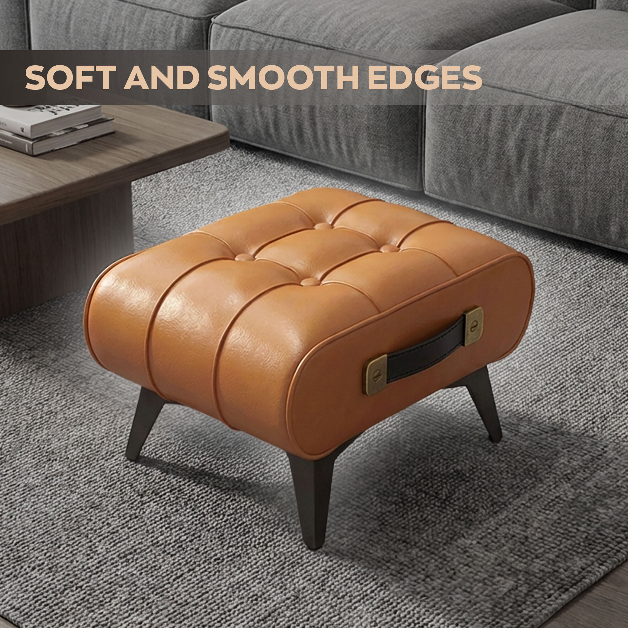 Kumo - Sgabello Pouf Ottomano Moderno 35,5x25x30 cm Poggiapiedi in Similpelle Cuoio