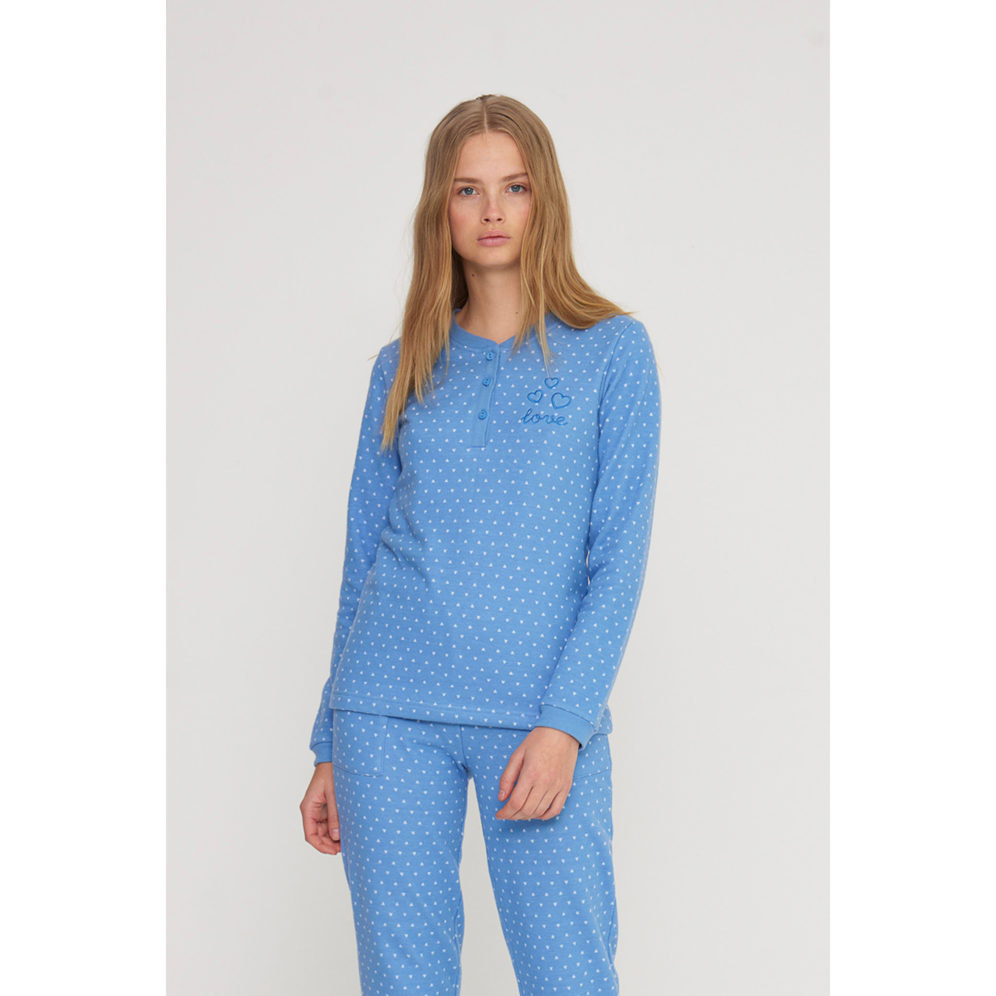 Pigiama donna heart in punto milano con collo tre bottoni Noidinotte