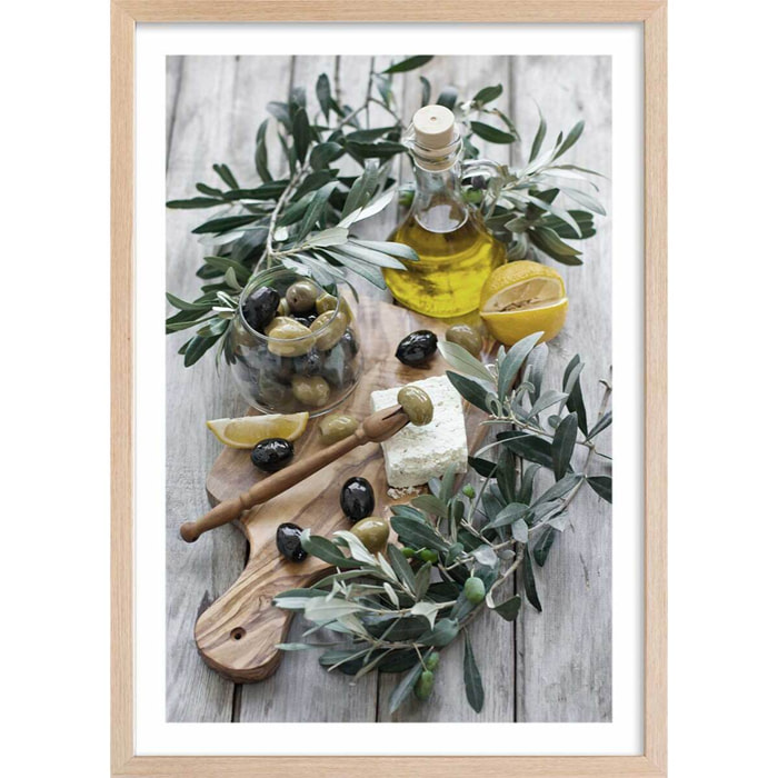 Poster régime crétois Affiche + cadre en bois - Chêne