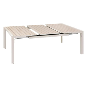 Table de jardin extensible carrée "Évasion" en aluminium lin et blanc traité époxy 10 places