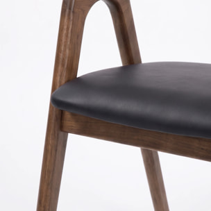 Chaise en bois d'hévéa marron et cuir synthétique noir - Hawa
