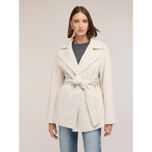 Motivi - Cappotto con cintura in double misto lana - Bianco