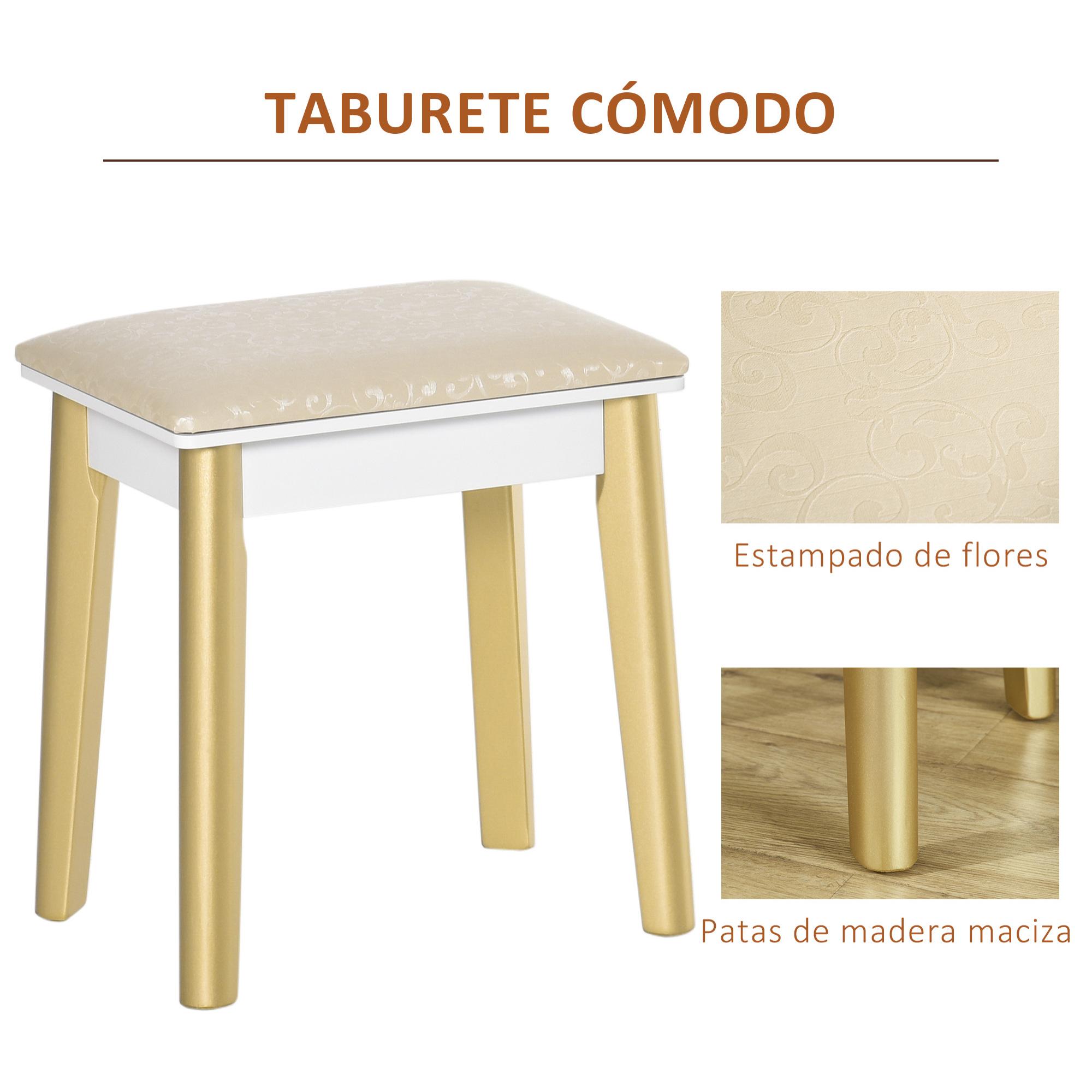 Tocador con Espejo con Luz LED Ajustable y Taburete Juego de Mesa de Maquillaje con 4 Cajones de Almacenaje para Dormitorio 80x40x133 cm Blanco