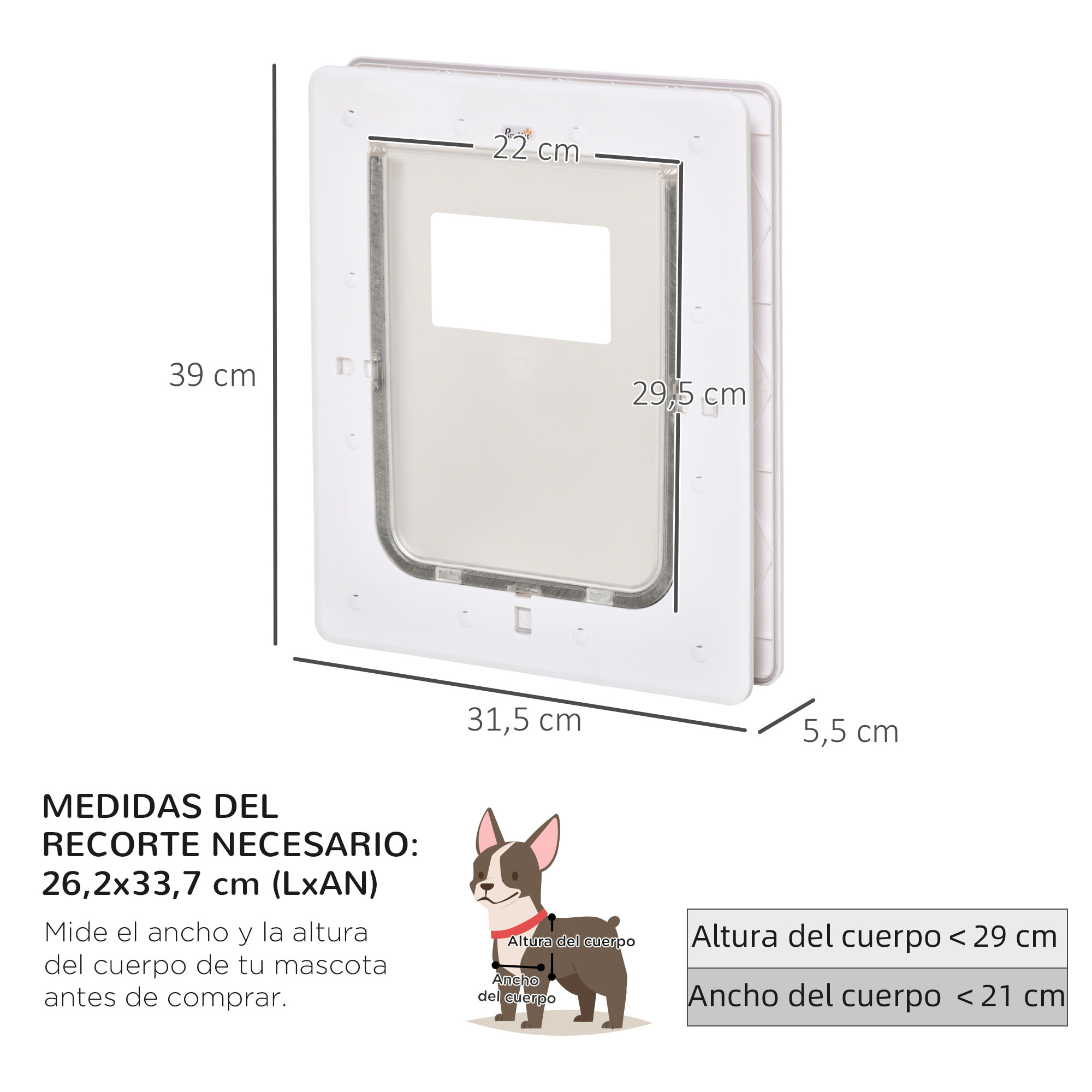 Puerta para Perros y Gatos 31,5x39x5,5 cm con Cierre Magnético de 2 Vías Blanco