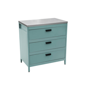 Cuisine d'extérieure en acier bleu gris avec 3 tiroirs L80cm