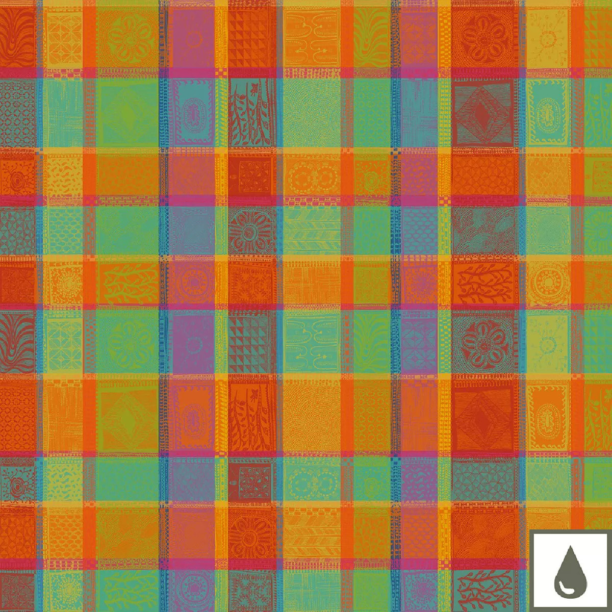 Nappe pur coton enduit motif jacquard multicolore orange Mille wax creole