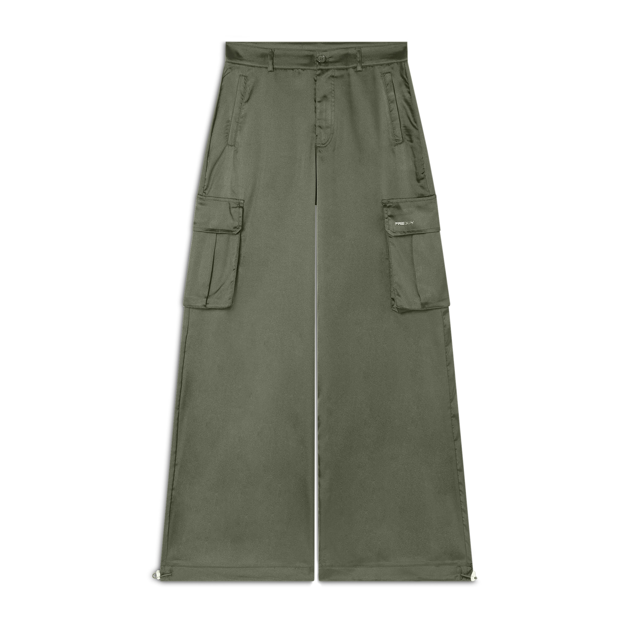 Pantaloni Cargo effetto seta wide leg con fondo regolabile
