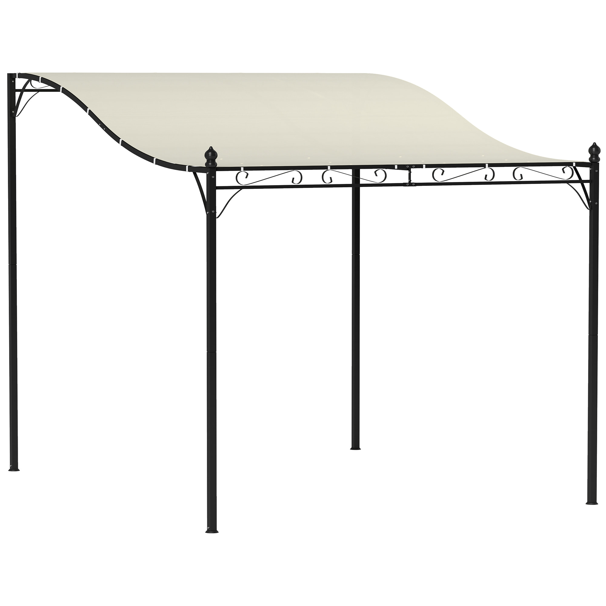 Pergola tonnelle de jardin auvent 3 x 2,5 m adossable métal noir polyester blanc cassé