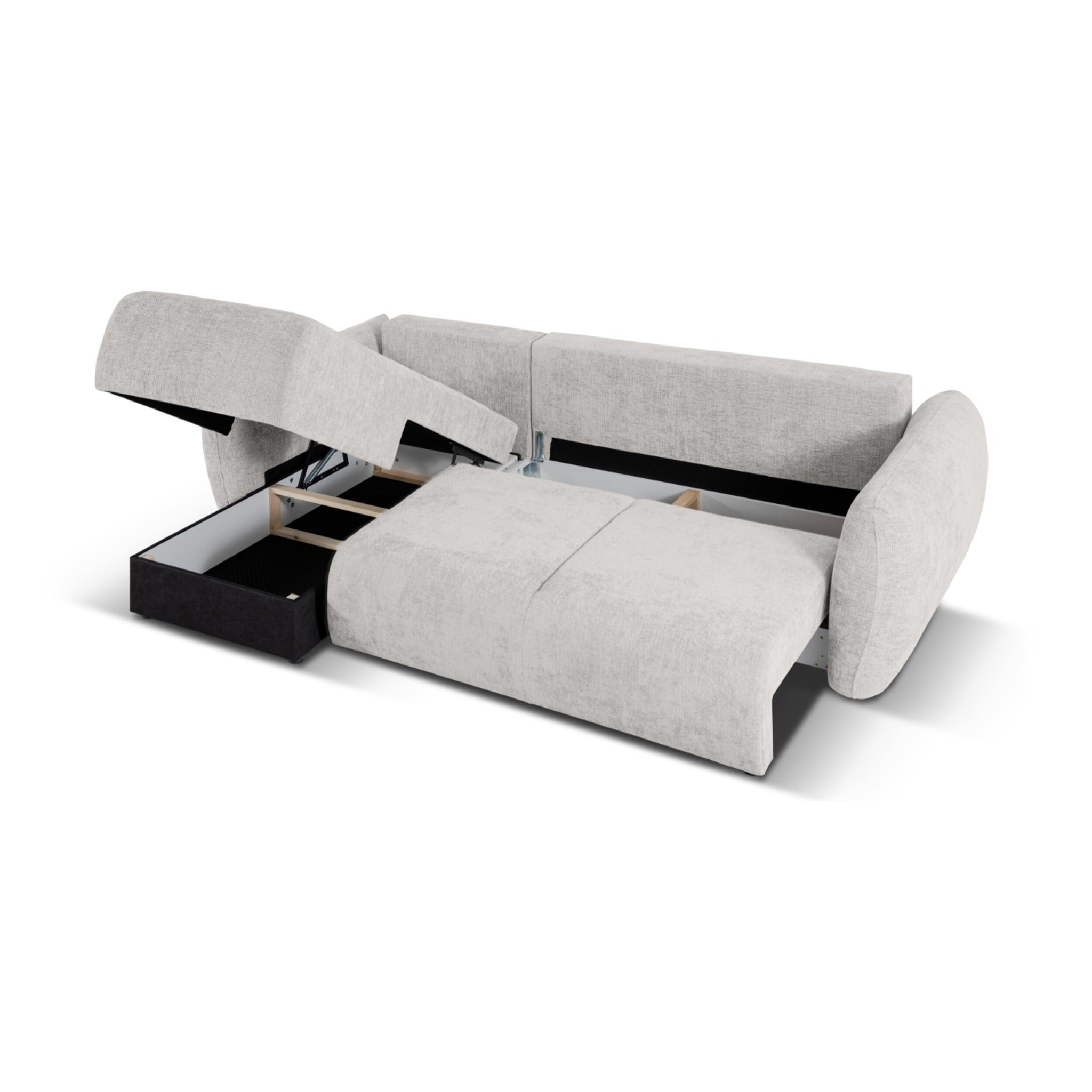 Canapé d'angle gauche convertible avec coffre de rangement "Matera" 4 places en chenille gris clair