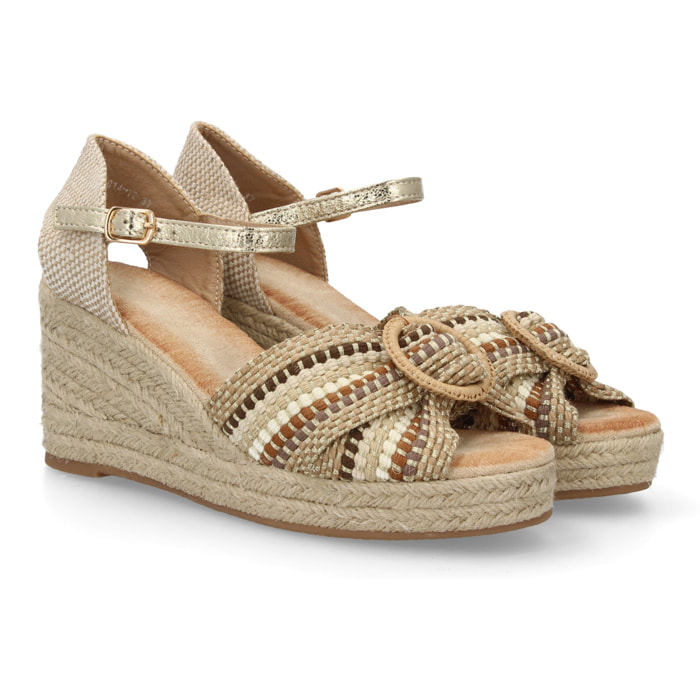 Sandalia cuña esparto lazo mujer