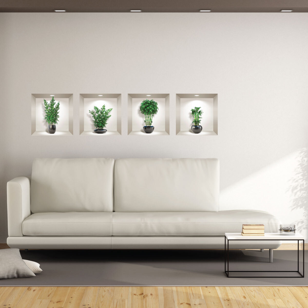 Stickers muraux 3D | Sticker Mural Autocollant effet 3D bambous dans les vases noir - Stickers adhésifs 3D Chambre Salon Trompe l'oeil