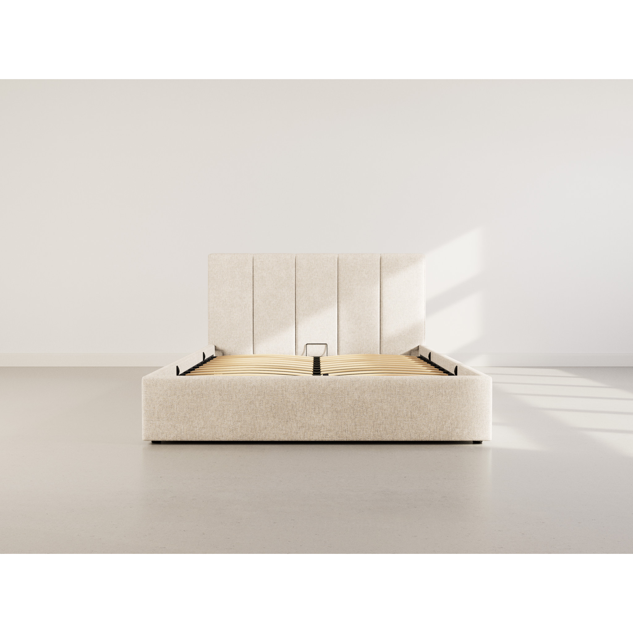 Beanie - lit coffre - 160x200 cm - en velours - sommier inclus - Beige