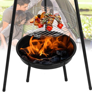 Well home trípode bbq con cadena y parrilla en acero