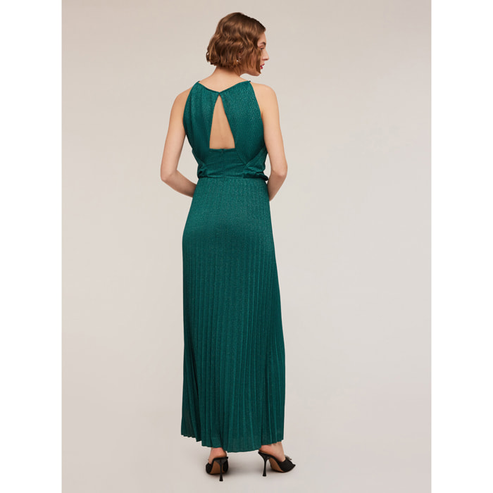 Motivi - Vestido largo en tejido de punto lurex plisado - Verde