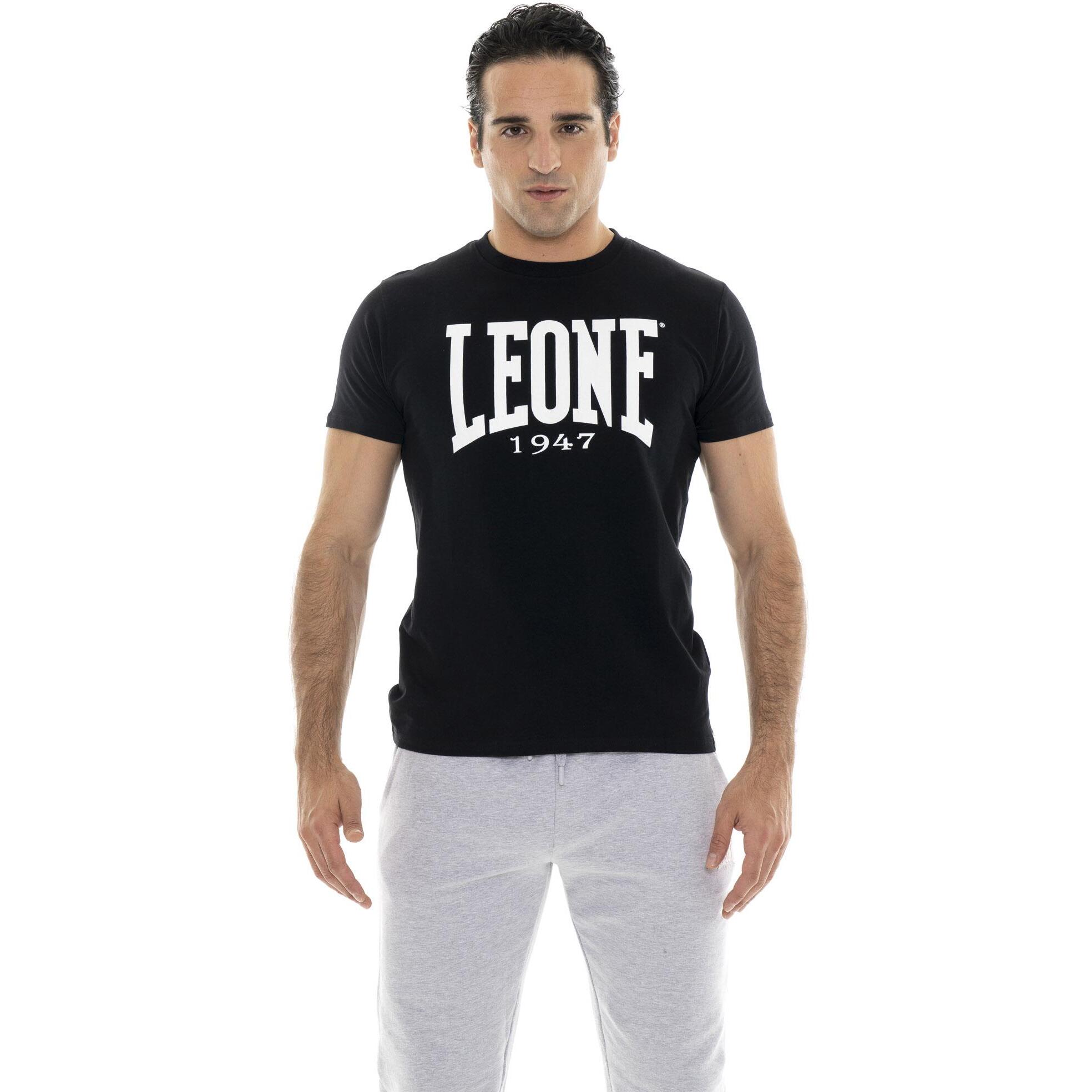 Camiseta básica de algodón elástico de manga corta con logo Leone 1947