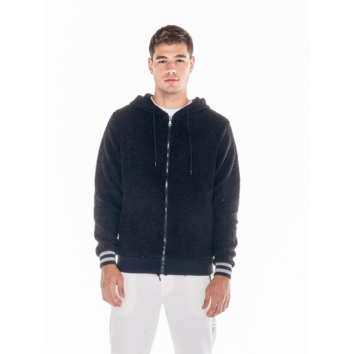 Chaqueta sherpa con capucha en tonos tierra para hombre