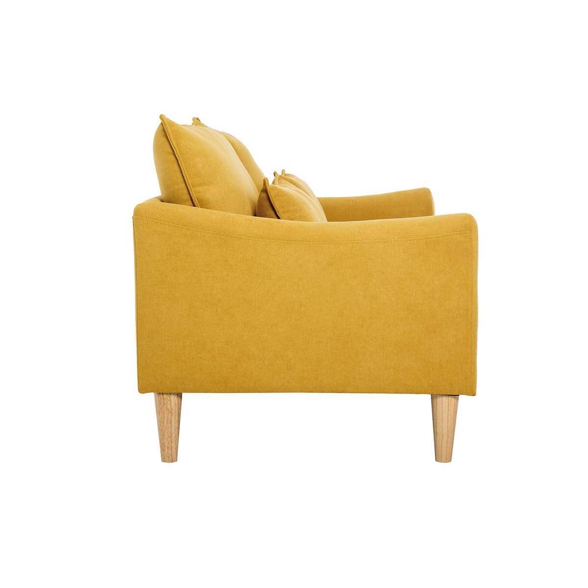 Canapé scandinave 2 places en tissu effet velours jaune moutarde et bois clair KATE