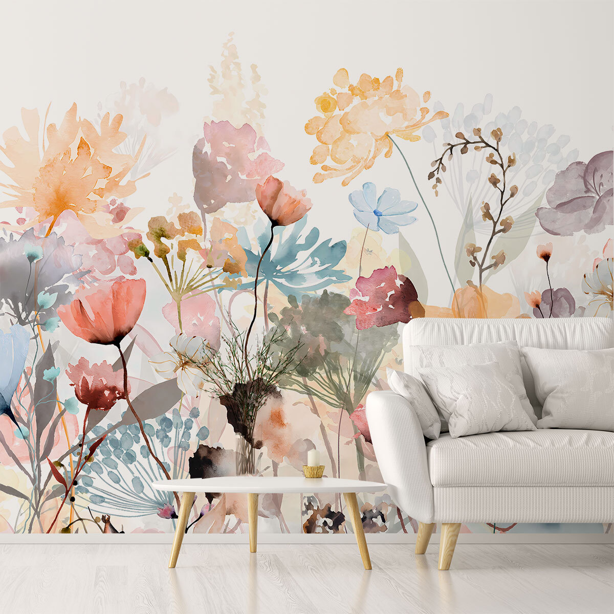 Papier peint panoramique Jardin Flottant  et  Fleurs Pastel  Intissé