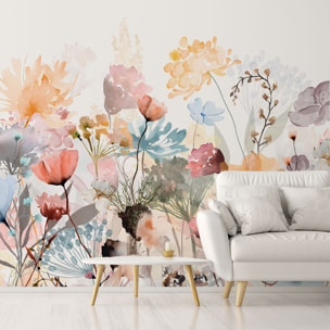 Papier peint panoramique Jardin Flottant  et  Fleurs Pastel  Intissé