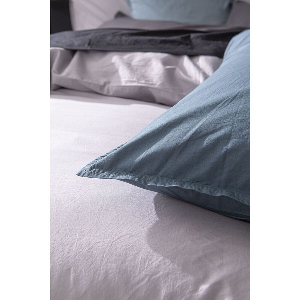 Paire de Taies D'oreiller 100% percale Coton LavÉ 80fils Bleu Lagon