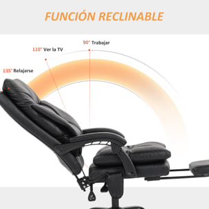 Silla de Escritorio con Soporte Lumbar Inflable, Tapizada en PU, Silla de Oficina Giratoria con Reposapiés, Respaldo Reclinable, Respaldo Alto, Altura Ajustable, Negro