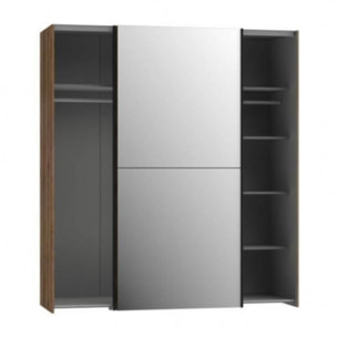 Dressing Armoire 2 portes coulissantes 5 tablettes et 1 miroir - 6 coloris - THAIS
